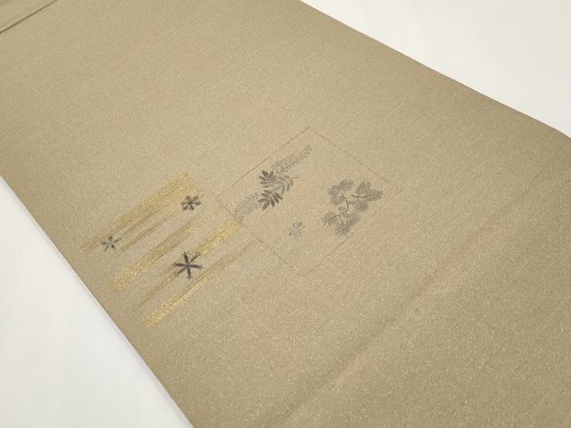平和屋着物●アンティーク　大正ロマン　丸帯　引き抜き帯　総刺繍　舞蝶花鳥唐草文　金糸　正絹　逸品　CABG3204tx
