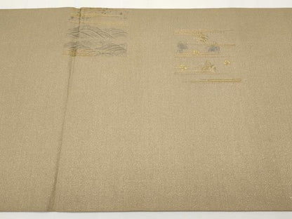 平和屋着物●アンティーク　大正ロマン　丸帯　引き抜き帯　総刺繍　舞蝶花鳥唐草文　金糸　正絹　逸品　CABG3204tx