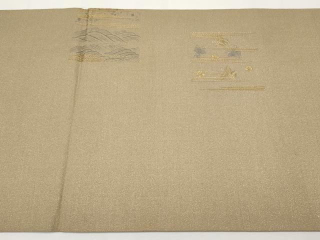 平和屋着物●アンティーク　大正ロマン　丸帯　引き抜き帯　総刺繍　舞蝶花鳥唐草文　金糸　正絹　逸品　CABG3204tx