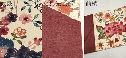 平和屋着物●九寸名古屋帯　紬地　型染め　枝花文　三越扱い　正絹　逸品　CABG3205tx