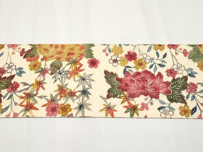 平和屋着物●九寸名古屋帯　紬地　型染め　枝花文　三越扱い　正絹　逸品　CABG3205tx