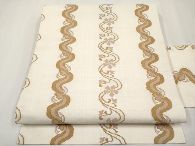 平和屋着物●全通柄　九寸名古屋帯　紬地　花間道　正絹　逸品　CABG3207tx