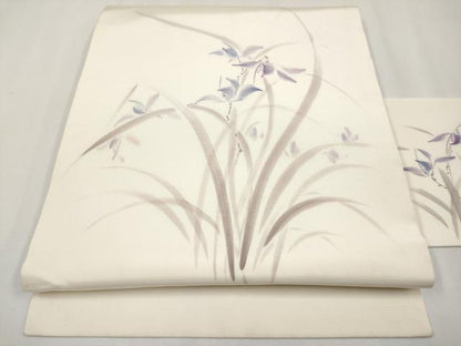 平和屋着物●塩瀬　九寸名古屋帯　手描き　草花文　三越扱い　正絹　逸品　CABG3208tx