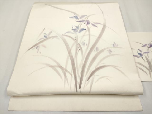 平和屋着物●塩瀬　九寸名古屋帯　手描き　草花文　三越扱い　正絹　逸品　CABG3208tx