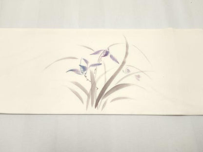 平和屋着物●塩瀬　九寸名古屋帯　手描き　草花文　三越扱い　正絹　逸品　CABG3208tx