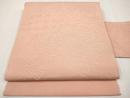 平和屋着物●中国三大刺繍　総相良刺繍　九寸名古屋帯　色紙重ね吉祥文　鬼しぼ縮緬　一斤染色地　正絹　逸品　CABG3209tx