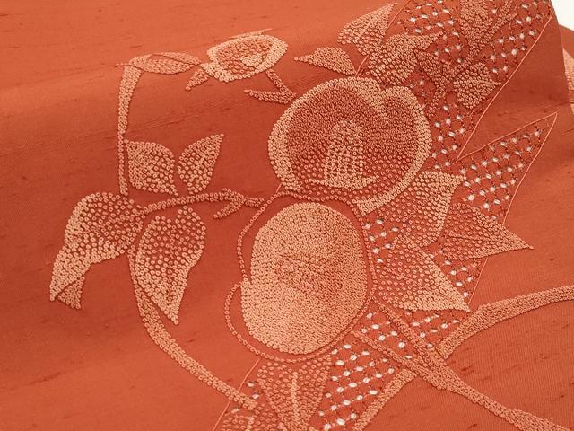平和屋着物●中国三大刺繍　スワトウ相良刺繍　総刺繍　九寸名古屋帯　紬地　枝椿　正絹　逸品　CABG3210tx