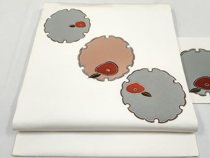 平和屋着物●塩瀬　九寸名古屋帯　駒刺繍　雪輪花文　金彩　三越扱い　正絹　逸品　CABG3211tx