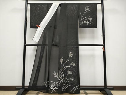 平和屋着物＊夏物 訪問着 絽 すすき 黒地 正絹 逸品 CABG3222tx