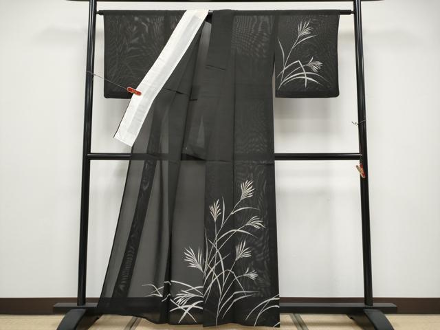 平和屋着物＊夏物 訪問着 絽 すすき 黒地 正絹 逸品 CABG3222tx