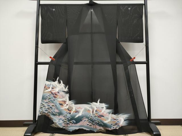 平和屋着物＊夏物 黒留袖 絽 飛鶴風景文 金彩 正絹 逸品 CABG3224tx