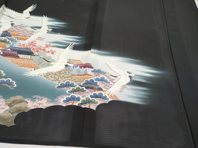 平和屋着物＊夏物 黒留袖 絽 飛鶴風景文 金彩 正絹 逸品 CABG3224tx
