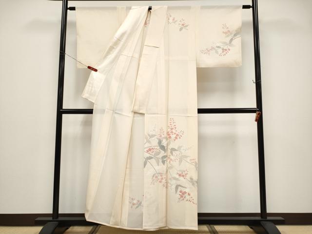 平和屋着物＊夏物 訪問着 絽 枝花文 銀彩 反端付き 正絹 逸品 CABG3230tx