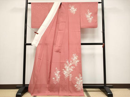 平和屋着物＊夏物 訪問着 ロング丈 絽 草花文 銀彩 正絹 逸品 CABG3232tx