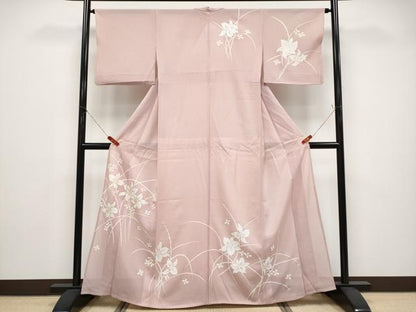 平和屋着物＊夏物 訪問着 駒刺繍 絽 草花文 金彩 正絹 逸品 CABG3237tx