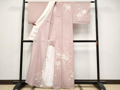平和屋着物＊夏物 訪問着 駒刺繍 絽 草花文 金彩 正絹 逸品 CABG3237tx