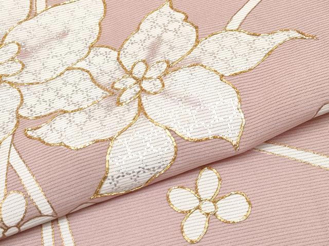 平和屋着物＊夏物 訪問着 駒刺繍 絽 草花文 金彩 正絹 逸品 CABG3237tx