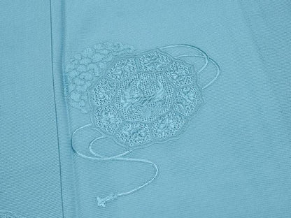 平和屋着物＊夏物 中国三大刺繍 スワトウ刺繍 総刺繍 無地絵羽訪問着 絽 鏡裏花鳥文 新橋色 正絹 逸品 CABG3240tx