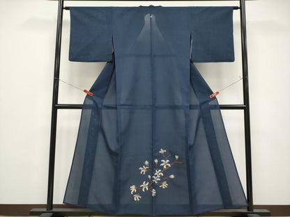 平和屋着物＊夏物 色留袖 紗 枝花文 枝花文 濃紺地 正絹 逸品 CABG3254tx