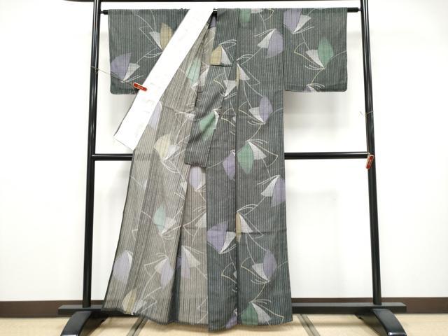 平和屋着物＊夏物　小紋　縦絽　舞蝶文　洗える着物　未使用　CABG3259tx