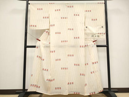 平和屋着物＊夏物　明石縮　伝統手縫織　遠州椿　証紙付き　正絹　逸品　CABG3268tx