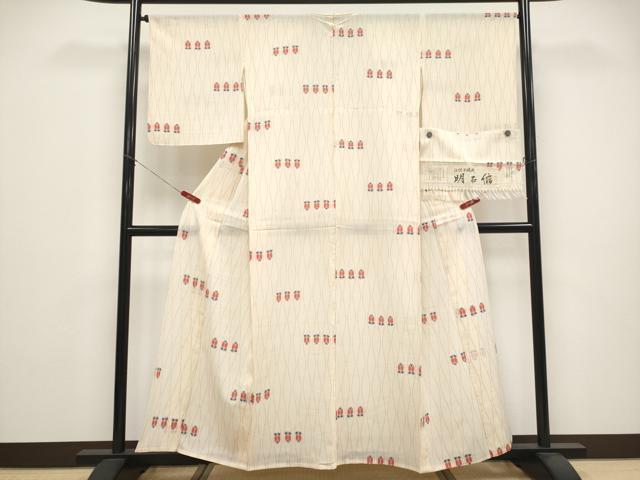 平和屋着物＊夏物　明石縮　伝統手縫織　遠州椿　証紙付き　正絹　逸品　CABG3268tx