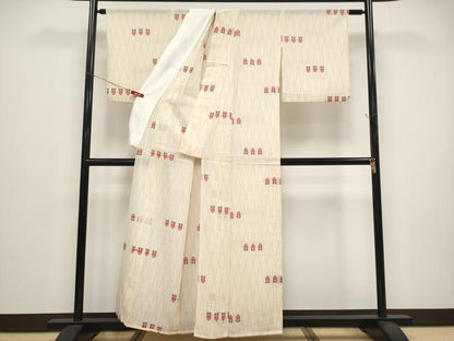 平和屋着物＊夏物　明石縮　伝統手縫織　遠州椿　証紙付き　正絹　逸品　CABG3268tx