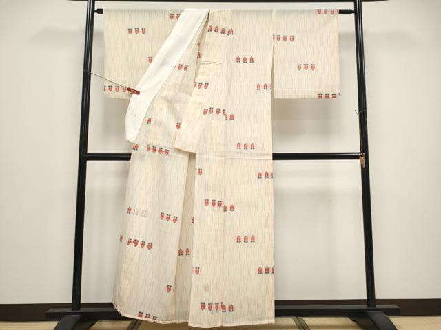 平和屋着物＊夏物　明石縮　伝統手縫織　遠州椿　証紙付き　正絹　逸品　CABG3268tx