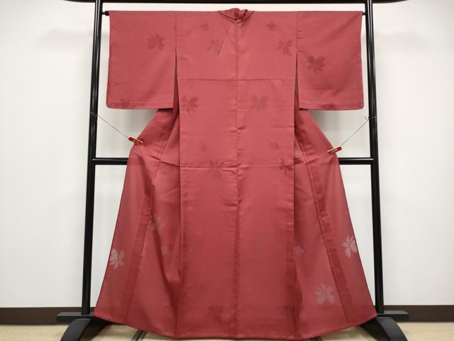 平和屋着物＊夏物　色無地　舞花紋紗　蘇芳色　正絹　逸品　未使用　CABG3273tx