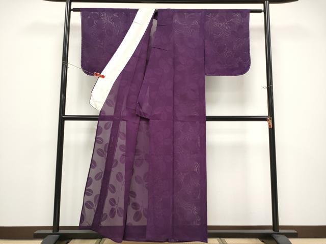 平和屋着物＊夏物　色無地　枝葉紋紗　葡萄色　正絹　逸品　未使用　CABG3275tx