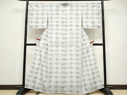 平和屋着物＊夏物　小紋　絽　枝花菱文　洗える着物　CABG3279tx