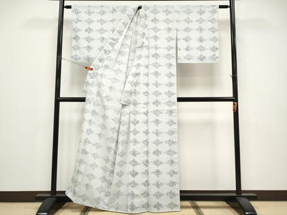 平和屋着物＊夏物　小紋　絽　枝花菱文　洗える着物　CABG3279tx