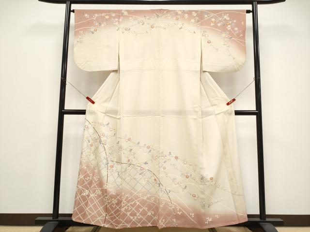 平和屋着物＊夏物　訪問着　絽　籬草花文　暈し染め　金彩　正絹　逸品　CABG3284tx