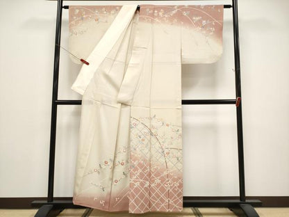 平和屋着物＊夏物　訪問着　絽　籬草花文　暈し染め　金彩　正絹　逸品　CABG3284tx
