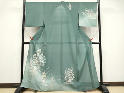 平和屋着物＊夏物　訪問着　絽　草花文　暈し染め　金銀彩　正絹　逸品　CABG3287tx