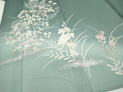 平和屋着物＊夏物　訪問着　絽　草花文　暈し染め　金銀彩　正絹　逸品　CABG3287tx
