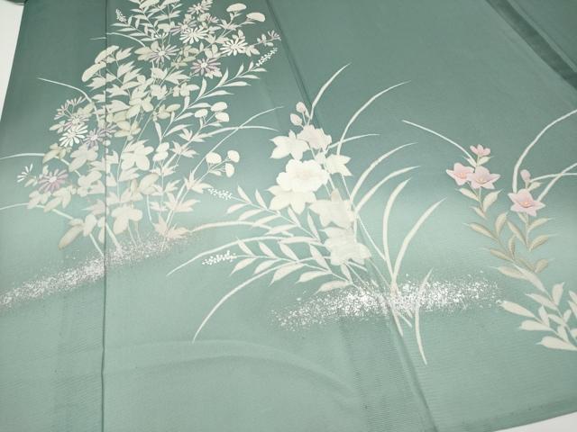 平和屋着物＊夏物　訪問着　絽　草花文　暈し染め　金銀彩　正絹　逸品　CABG3287tx