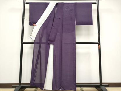 平和屋着物＊夏物　色無地　変わり絽　芝草文　深紫色　正絹　逸品　CABG3288tx