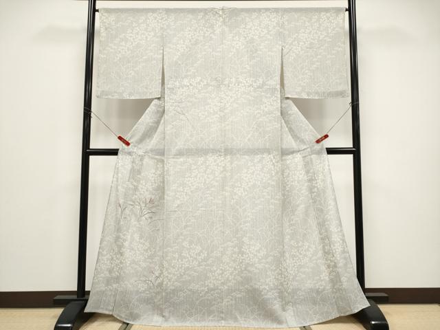 平和屋着物＊夏物　訪問着　紗紬　刺繍　草花文　銀糸　正絹　逸品　CABG3289tx
