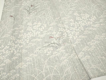 平和屋着物＊夏物　訪問着　紗紬　刺繍　草花文　銀糸　正絹　逸品　CABG3289tx