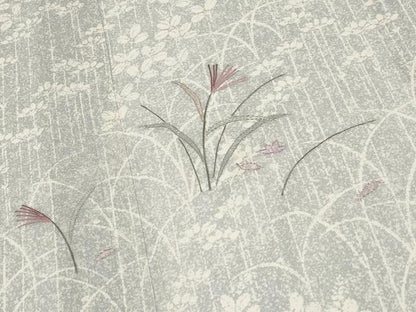 平和屋着物＊夏物　訪問着　紗紬　刺繍　草花文　銀糸　正絹　逸品　CABG3289tx