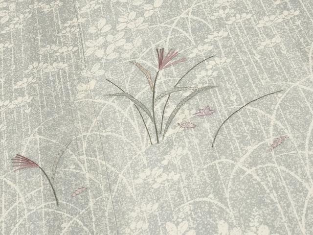 平和屋着物＊夏物　訪問着　紗紬　刺繍　草花文　銀糸　正絹　逸品　CABG3289tx