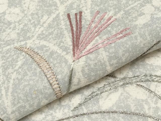 平和屋着物＊夏物　訪問着　紗紬　刺繍　草花文　銀糸　正絹　逸品　CABG3289tx