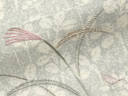 平和屋着物＊夏物　訪問着　紗紬　刺繍　草花文　銀糸　正絹　逸品　CABG3289tx