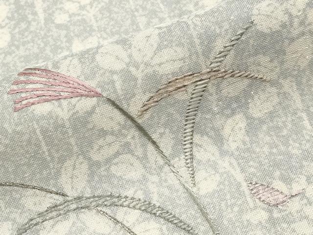 平和屋着物＊夏物　訪問着　紗紬　刺繍　草花文　銀糸　正絹　逸品　CABG3289tx