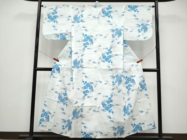 平和屋着物＊夏物　小紋　紗　枝花文　洗える着物　CABG3292tx