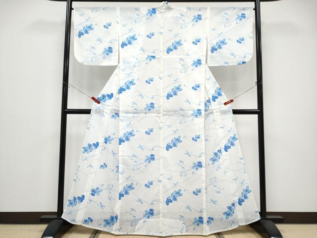 平和屋着物＊夏物　小紋　紗　舞葉文　洗える着物　CABG3294tx