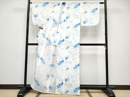 平和屋着物＊夏物　小紋　紗　舞葉文　洗える着物　CABG3294tx