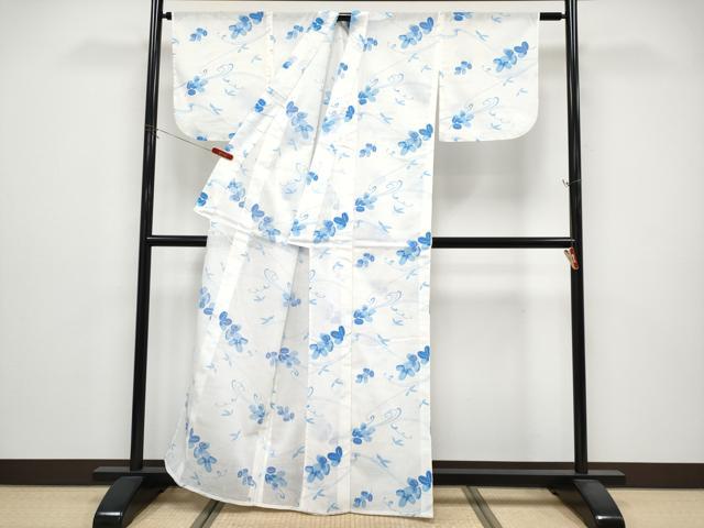 平和屋着物＊夏物　小紋　紗　舞葉文　洗える着物　CABG3294tx