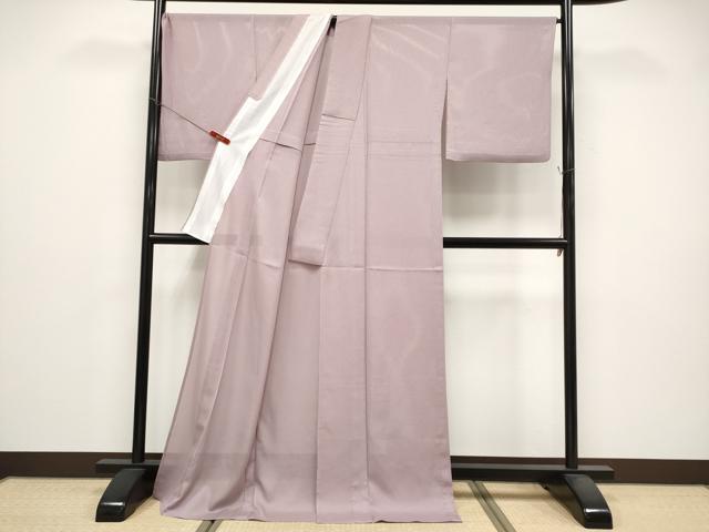 平和屋着物＊夏物　色無地　縦絽　梅鼠色　ロング丈　洗える着物　CABG3297tx